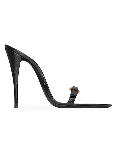 YSL Lee Crocodile-Embossed Leather Mules