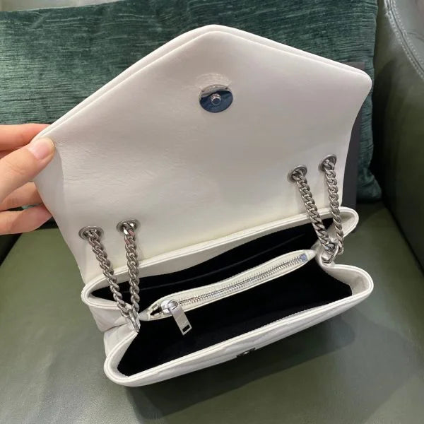 YSL Loulou Small in Matelass茅 鈥淵鈥� Leather Bag White