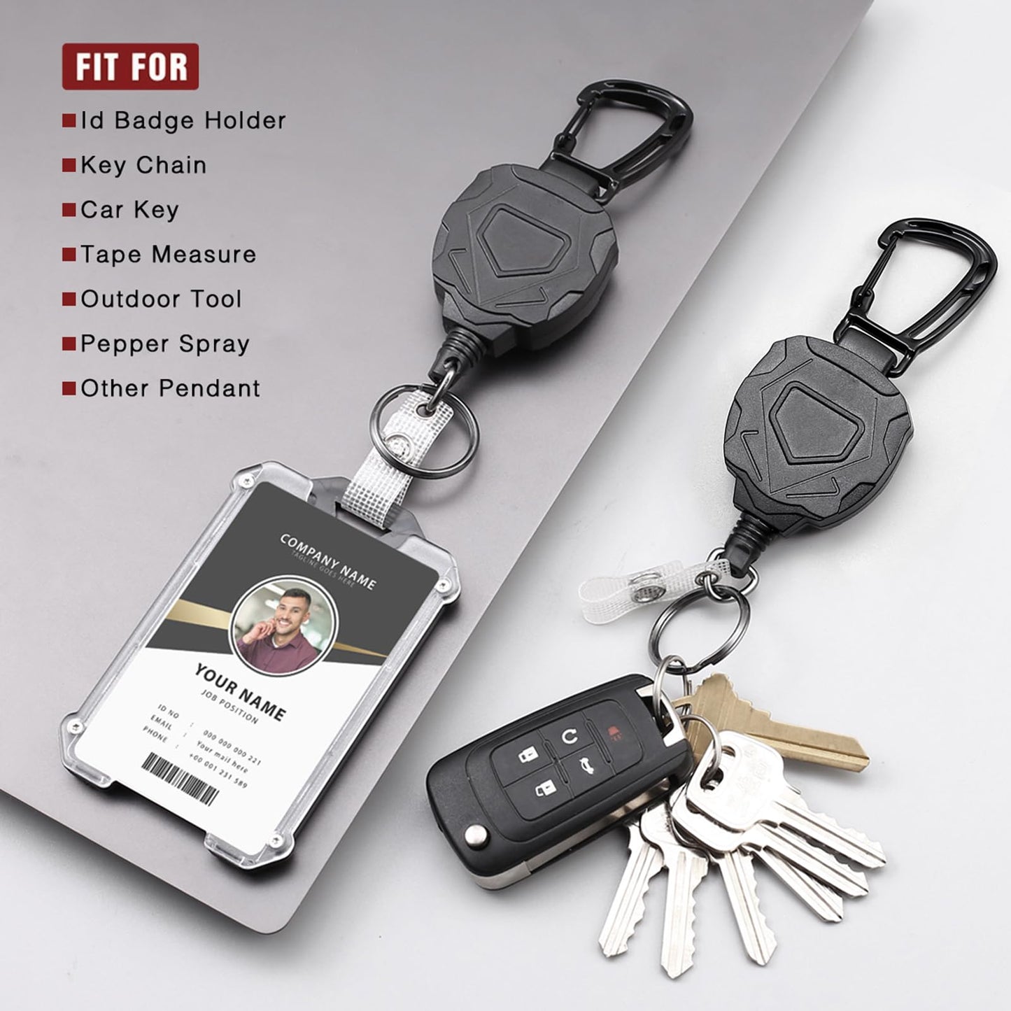 Badge Holder Retractable Clip Heavy Duty Carabiner Badge Reel Keychain with Lanyard ID Cards Holder Cool Tactical ID Holder