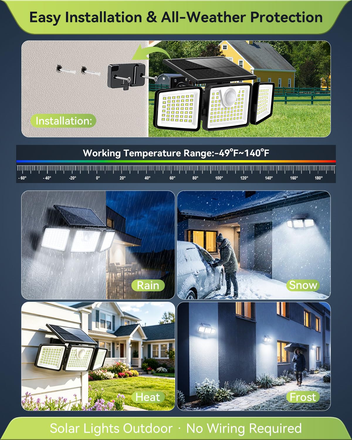 daphino 2500LM Solar Lights Outdoor with Motion Sensor,3 Head 270° Wide Angle Street Area Lights, IP65 Waterproof Security Lighting with 3 Modes(Non-Remote,2 Pcs)