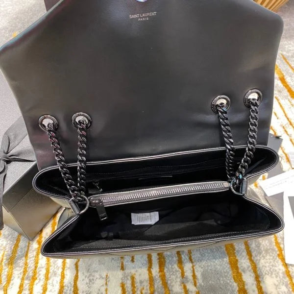 YSL Loulou Small in Matelass茅 鈥淵鈥� Leather Bag Black Hardware