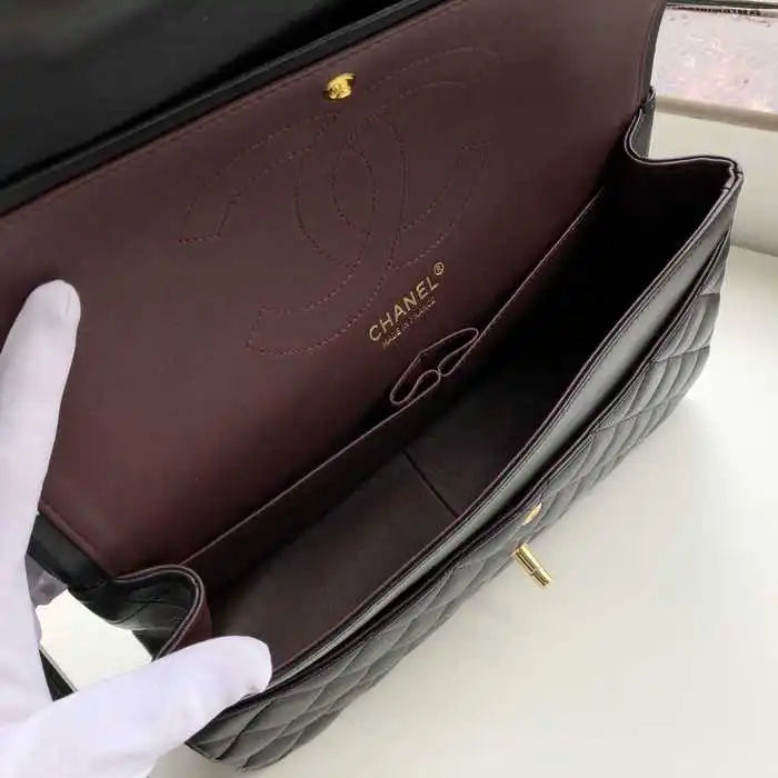 Chanel Classic Double Flap 30 Shoulder Bag Black Golden Hardware