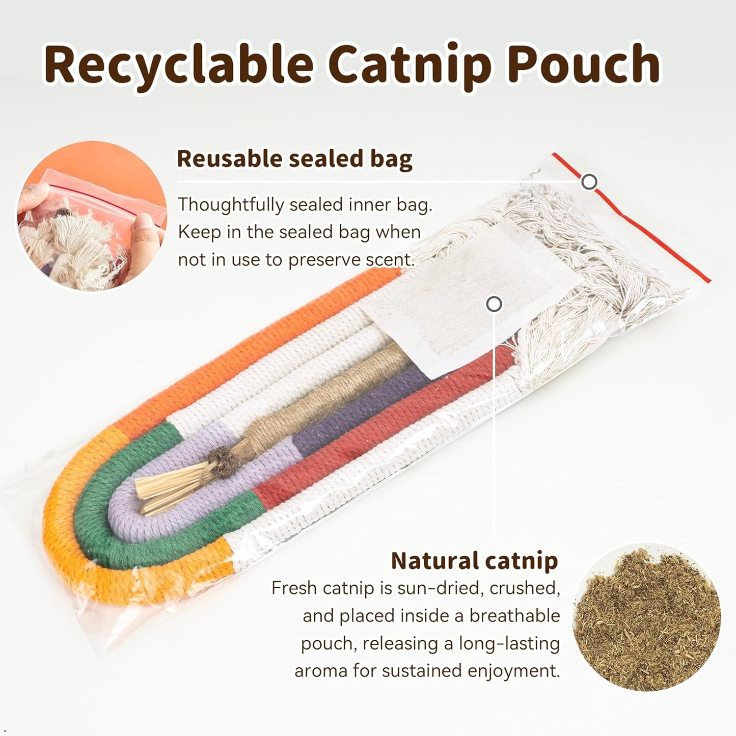 Cat Toys for Indoor Cats, Chew Ropes 3Pcs & Silvervine Stick 1Pcs with Gall Fruit, Refillable Catnip, Interactive Kitten Toys & Teething Toys, Safe Teeth Cleaning for All Breeds (19.5 Inches)