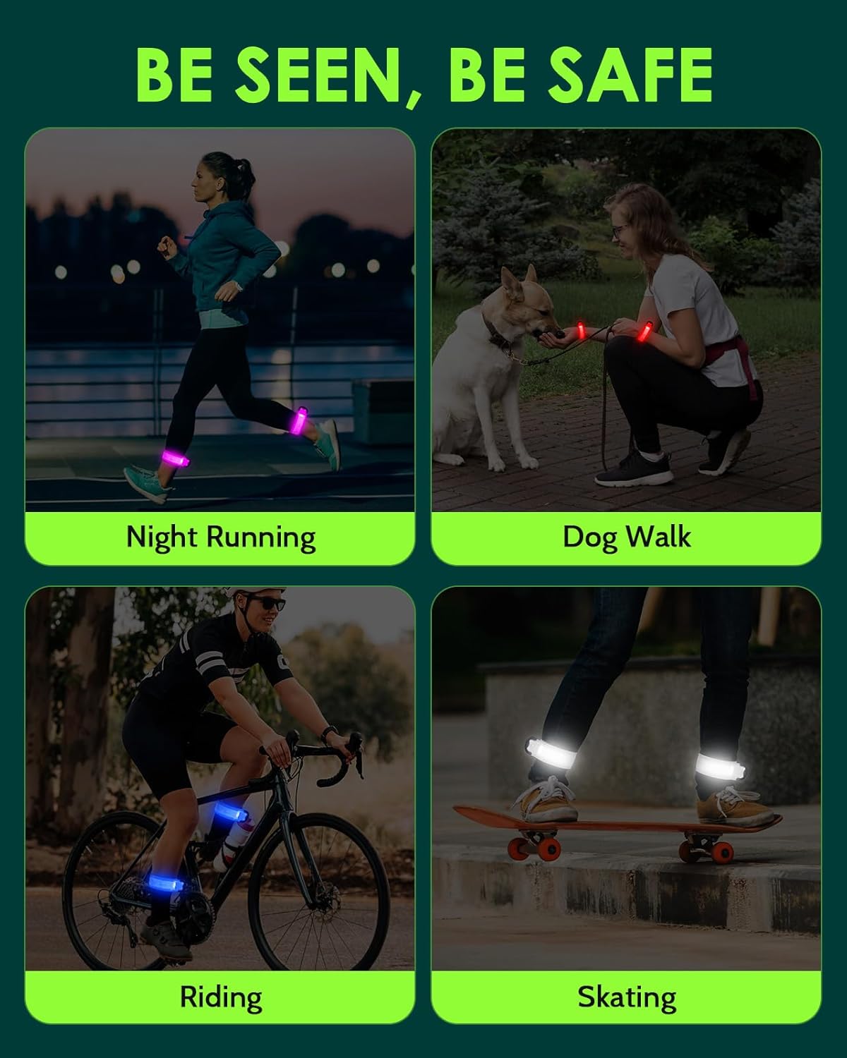 Fitense Rechargeable LED Armband 2-Pack, High Visibility Running Gear for Night Safety, 5 Colors & 3 Modes Light Up Wristbands for Night Walking, Cycling, Running Gift for Women Men Kids,White
