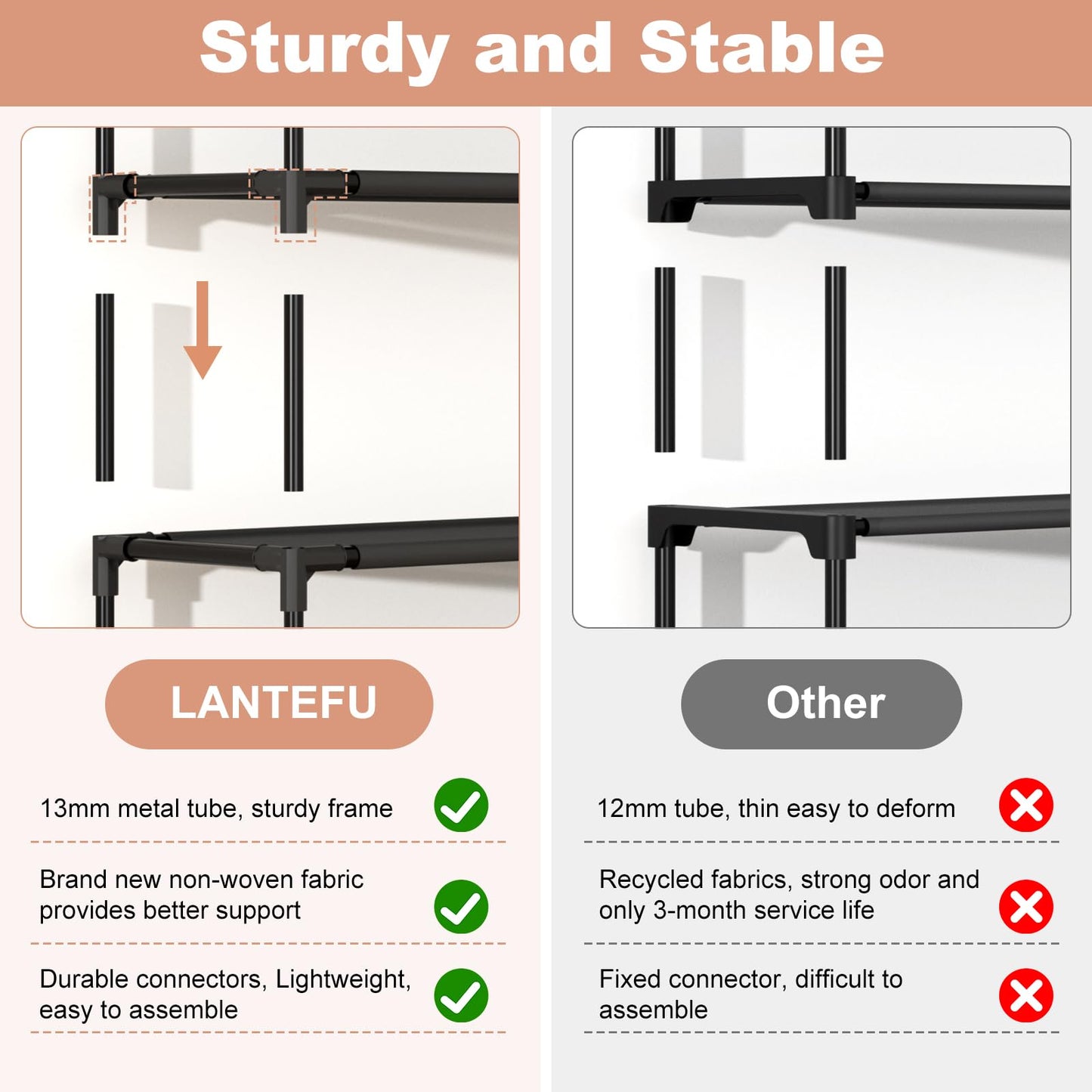 LANTEFUL 10 Tiers Tall Shoe Rack 20-25 Pairs Boots Organizer Storage Sturdy Narrow Shoe Shelf for Entryway, Closets with Hooks, Black