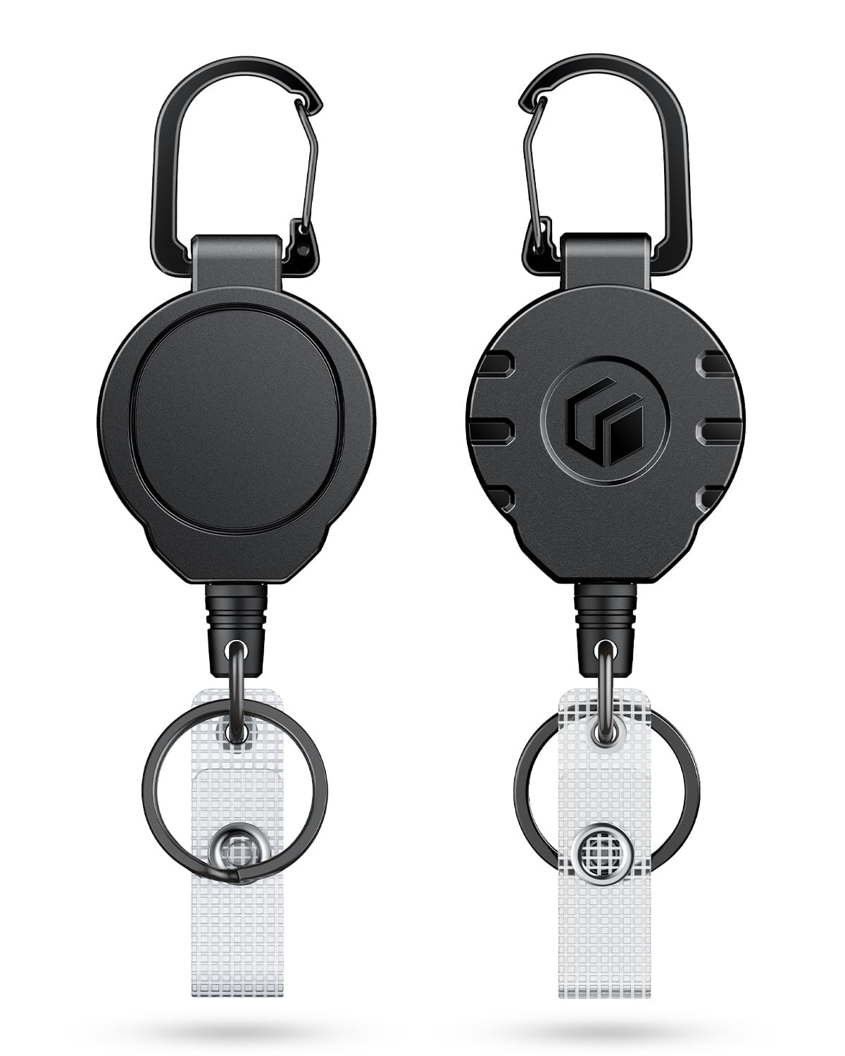 Uniclife Retractable Keychain Heavy Duty Carabiner Badge Holder Tactical ID Badge Reel for up to 8 oz with Stainless Steel Spring Coil 31.5 Inch Steel Wire Rope Retractable Lanyard Clip and Key Ring