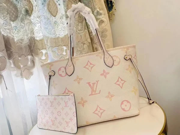 LV High Quality Tote Bag Soft Leather Shopping Bag 2pcs/set
