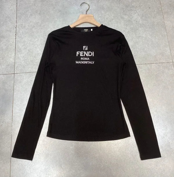 Fendi Crewneck Long-Sleeve Monogram Shirt