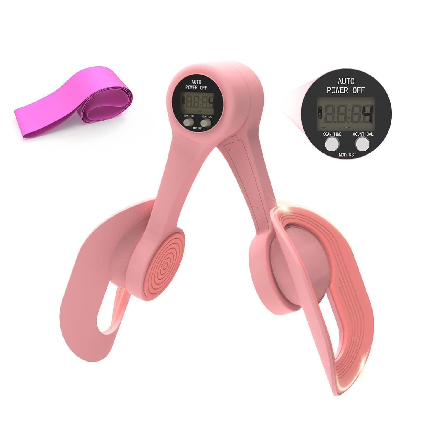 Thigh Trainer with LED Display - 360° Adjustable Pelvic Floor Trainer | Inner Thigh Exerciser with 20LB Resistance Band, Home Workout Equipment for Women