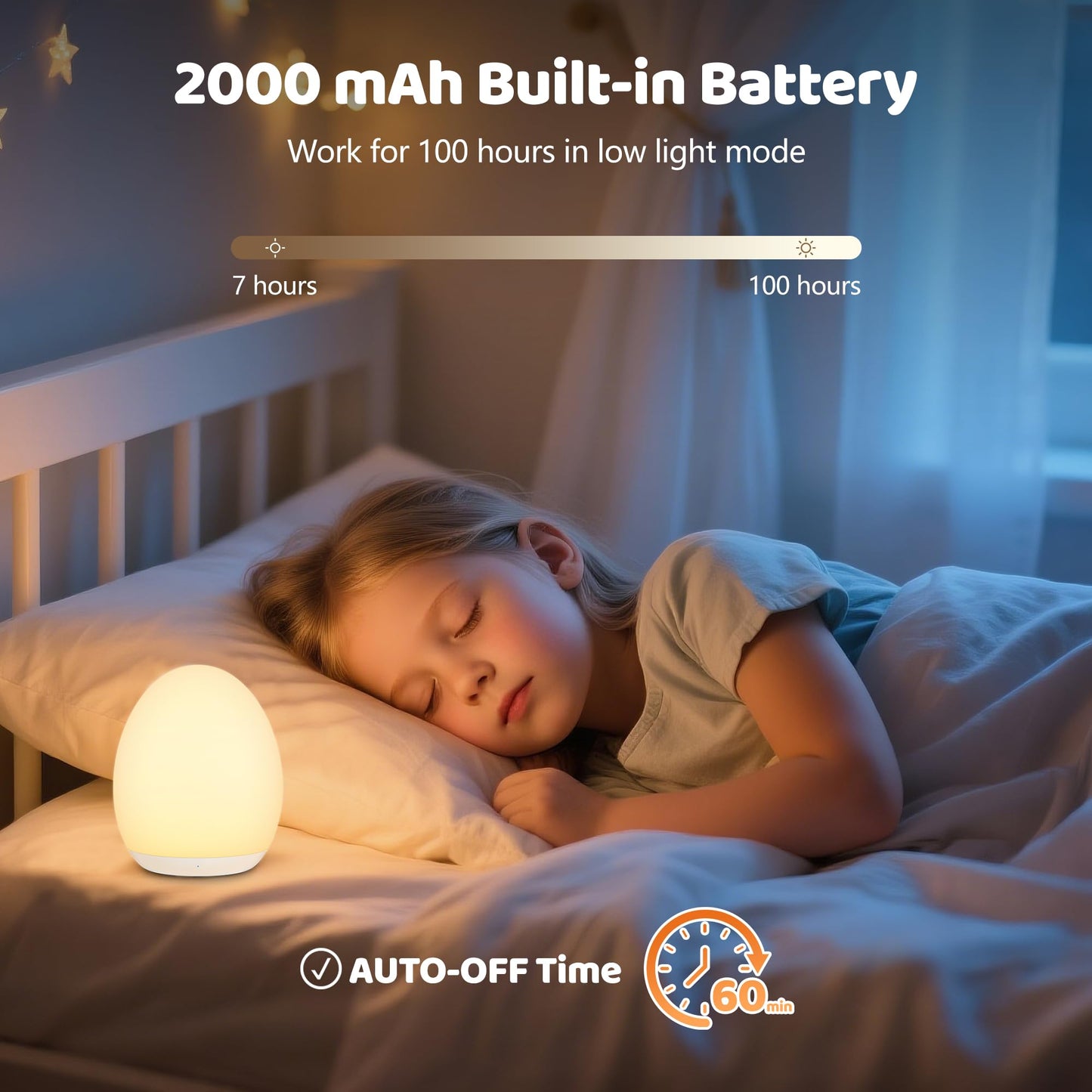 Night Light for Kids, Baby Egg Light for Nursery, 7 Colors Changing & Stepless Dimming, Soft Silicone Touch Night Lamp with 1 Hour Timer, Rechargeable Nursery Night for Breastfeeding