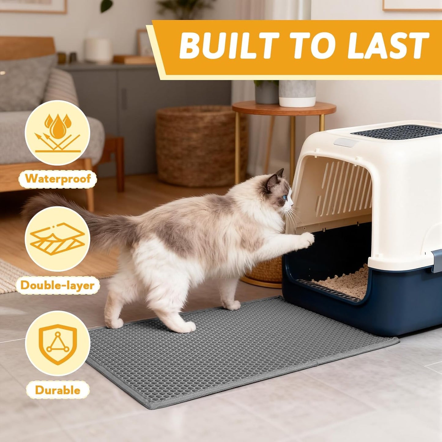 Pieviev Cat Litter Mat Double Layer Waterproof Urine Proof Trapping Mat 1 Pack (Gray, 24x15 Inch (Pack of 1))