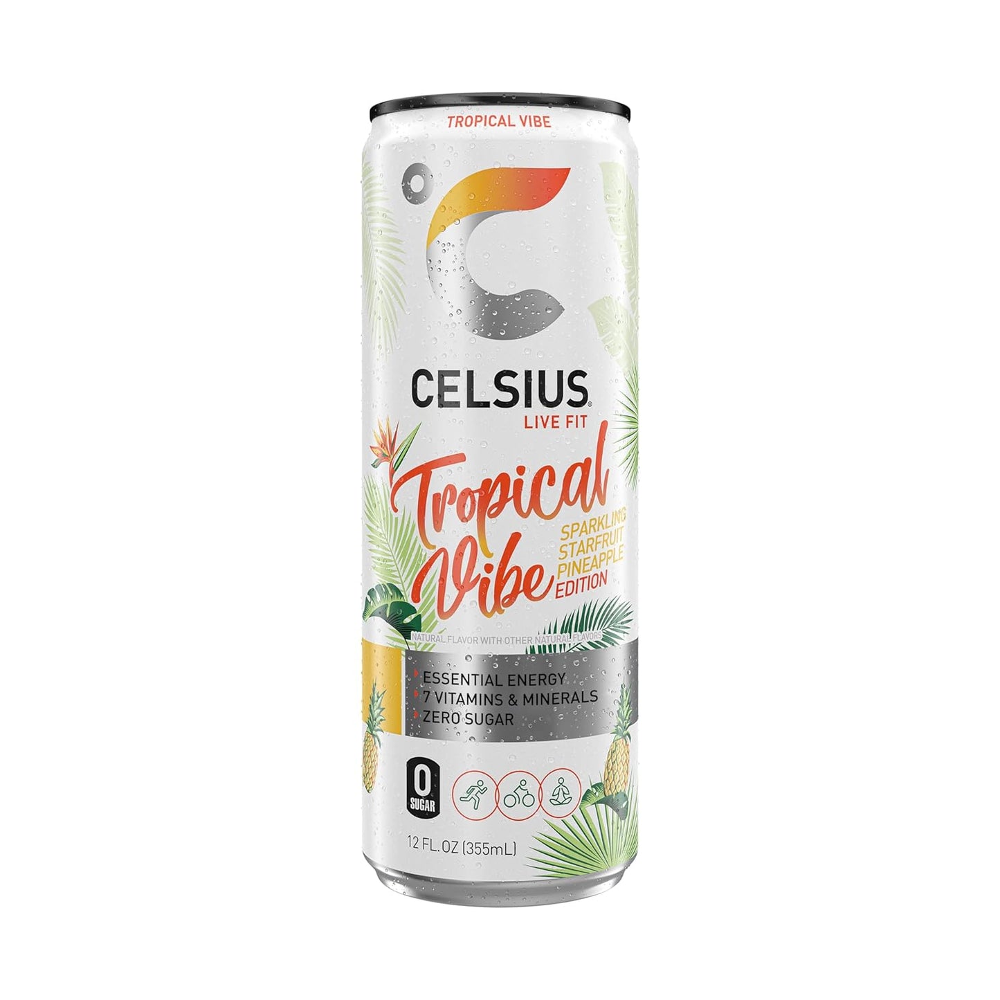 CELSIUS Sparkling Tropical Vibe, Functional Essential Energy Drink 12 Fl Oz (Pack of 12