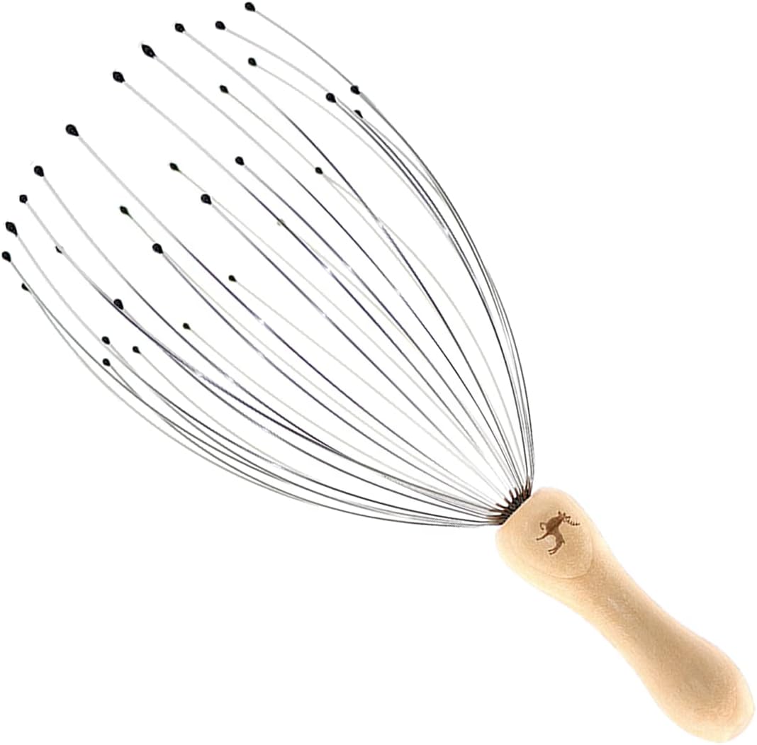 32 Fingers Head Massager, Head Scratcher Scalp Massager, Stocking Stuffers Gift for Scalp Body Relaxing Wood Handle (1 Pack)
