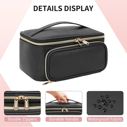 OCHEAL Makeup Bag, Portable Cosmetic Bag, Large Capacity Travel Makeup Case Organizer, Black For Women Toiletry Bag for Girls Traveling With Handle and Divider