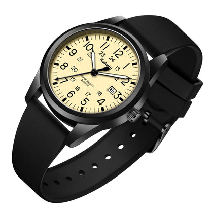 Men's Easy to Read Watch, Unisex Military Sport Analog Quartz Casual Wristwatch with Comfortable Silicone Strap, 24 Hour Time, 30M Water Resistance