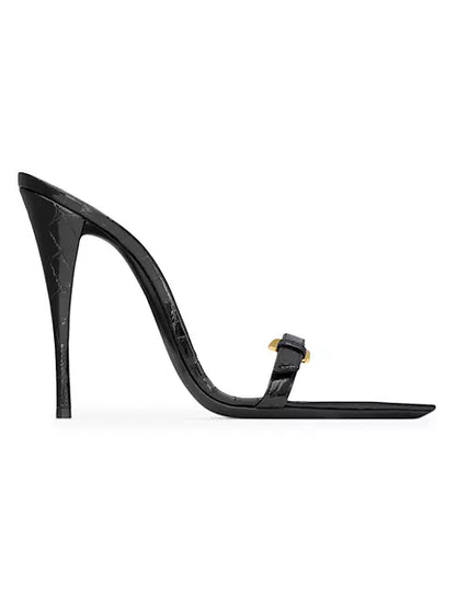 YSL Lee Crocodile-Embossed Leather Mules