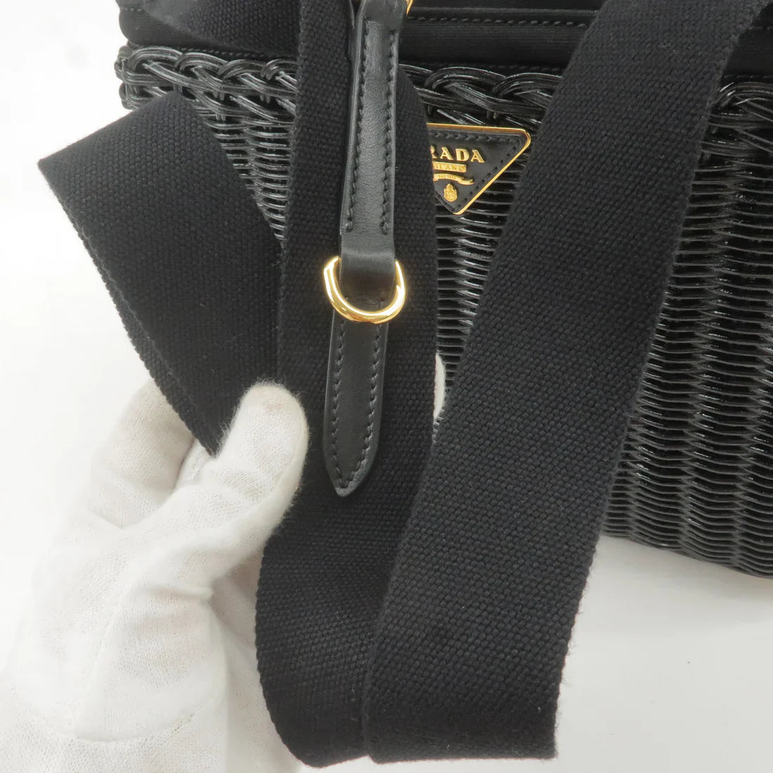 Prada Black Basket Tote Bag With Triangular Logo