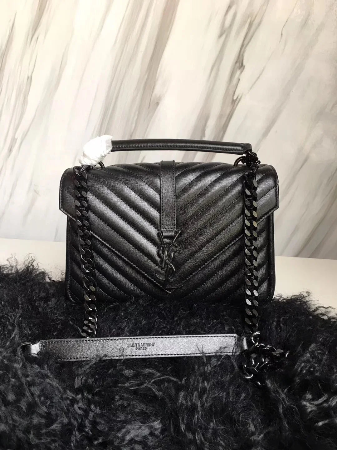 YSL Envelope Leather Handbag in Black Hardware