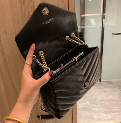 YSL Loulou Small in Matelass茅 鈥淵鈥� Leather Bag Silver Hardware