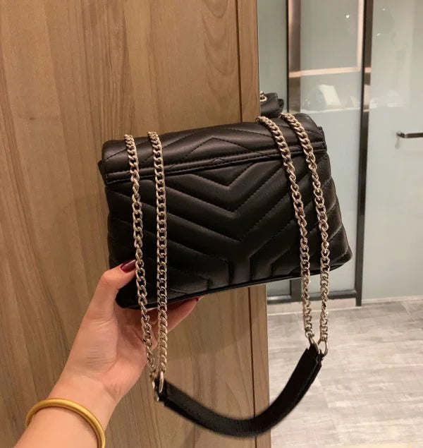 YSL Loulou Small in Matelass茅 鈥淵鈥� Leather Bag Silver Hardware