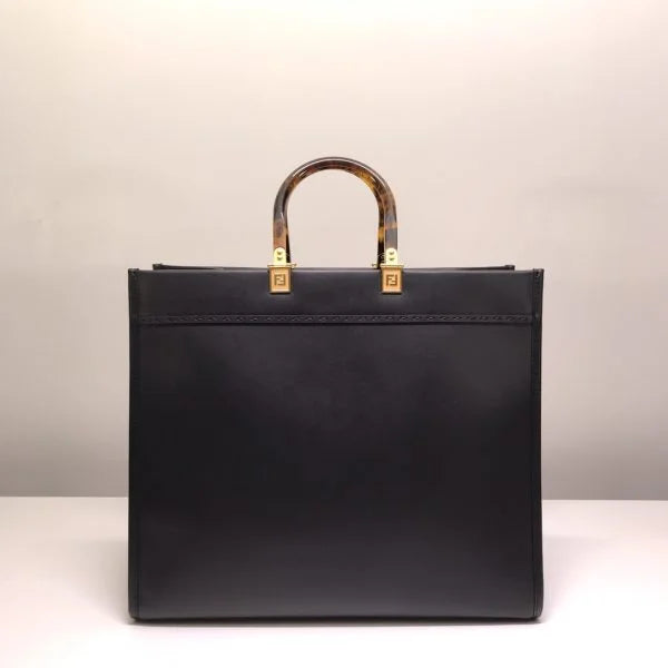 Fendi Sunshine Leather Shopper Tote Bag Black