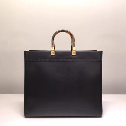 Fendi Sunshine Leather Shopper Tote Bag Black