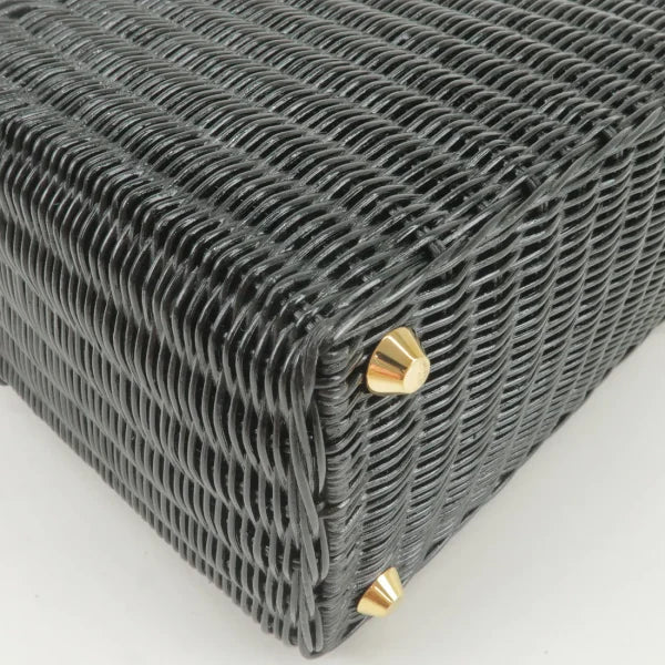 Prada Black Basket Tote Bag With Triangular Logo