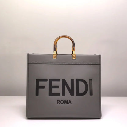 Fendi Sunshine Leather Shopper Tote Bag Gray