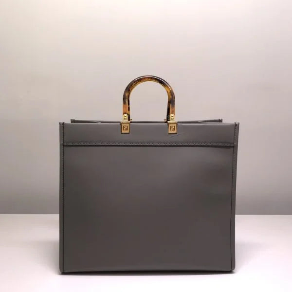 Fendi Sunshine Leather Shopper Tote Bag Gray