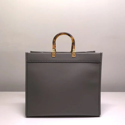 Fendi Sunshine Leather Shopper Tote Bag Gray