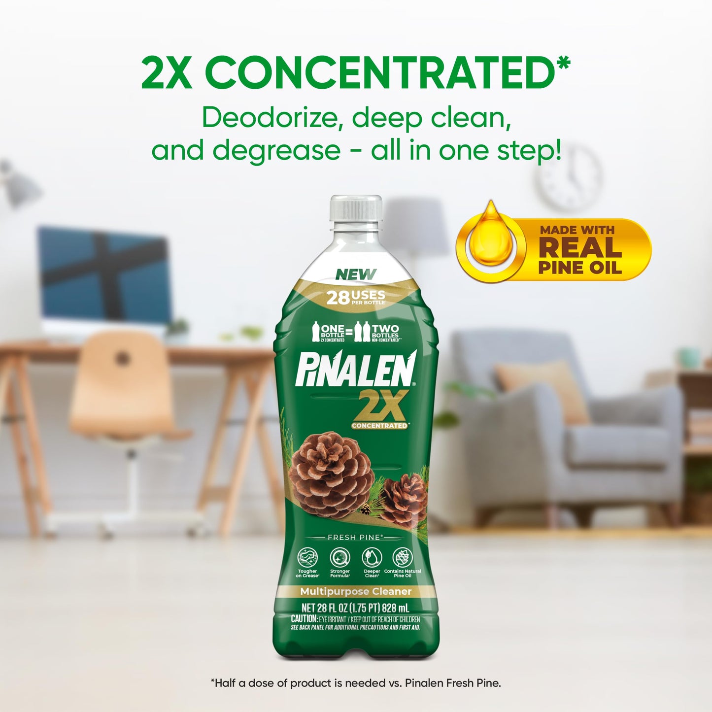 PINALEN 2X Max Aromas Concentrated Multipurpose Cleaner - Fresh Pine Scent - 108 fl oz - All Purpose Cleaner for Kitchen, Bathroom, Floors & Outdoors
