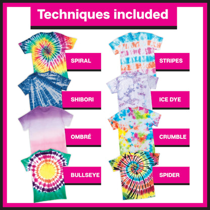 Tulip One-Step Tie Dye Kit, Large Group Activity, Gift, 14 Vibrant Colors, Permanent Fabric Dye, Easy Clean-up, 18 Prefilled Full-Size Bottles and Tools