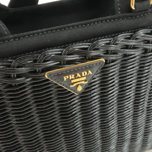Prada Black Basket Tote Bag With Triangular Logo