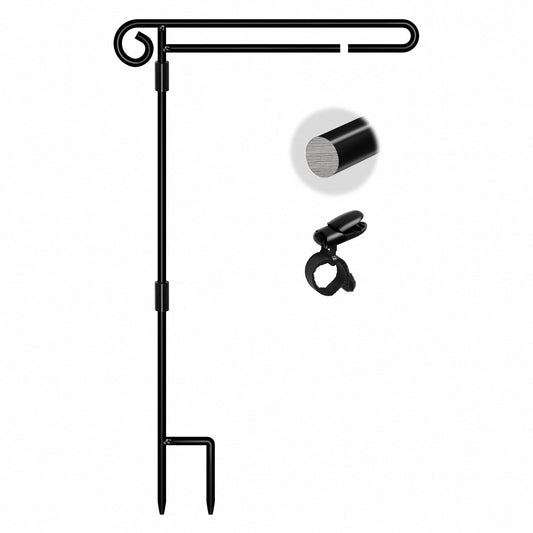 Garden Flag Stand,Premium Garden Flag Holder Pole Metal Powder-Coated Weather-Proof Paint with Graden Flag Clip and Spring Stoppers Without Flag Garden Decorations