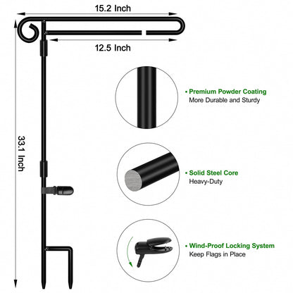 Garden Flag Stand,Premium Garden Flag Holder Pole Metal Powder-Coated Weather-Proof Paint with Graden Flag Clip and Spring Stoppers Without Flag Garden Decorations