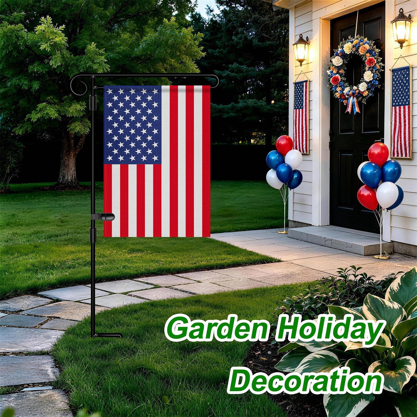 Garden Flag Stand,Premium Garden Flag Holder Pole Metal Powder-Coated Weather-Proof Paint with Graden Flag Clip and Spring Stoppers Without Flag Garden Decorations