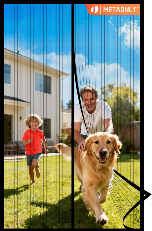 METAONLY Magnetic Screen Door Mesh, Works for Patio, Sliding Door, Keeps Bug Mosquito Out, Fresh Air Flow, Fits 36" x 80" Door - Curtain Size 38" x 82", Black