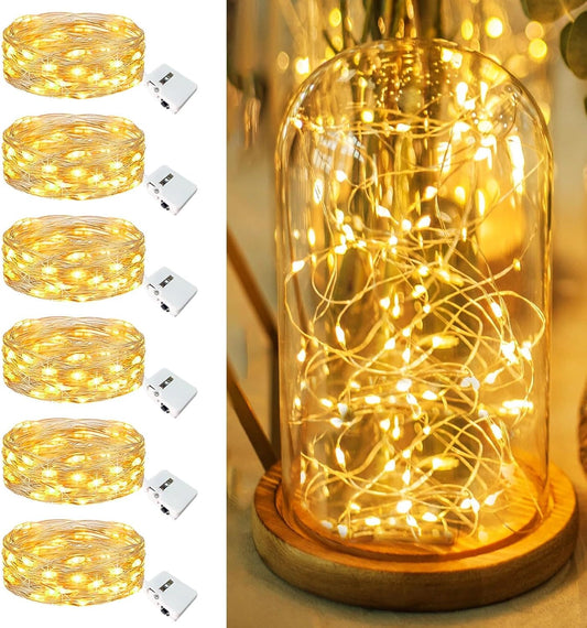6 Pack Fairy Lights Battery Operated - 7ft 20 Led Twinkle Lights 3 Modes, Bulk Mini String Lights Waterproof for Mason Jars Vases DIY Party Wedding Fathers Day Decoration -Warm White