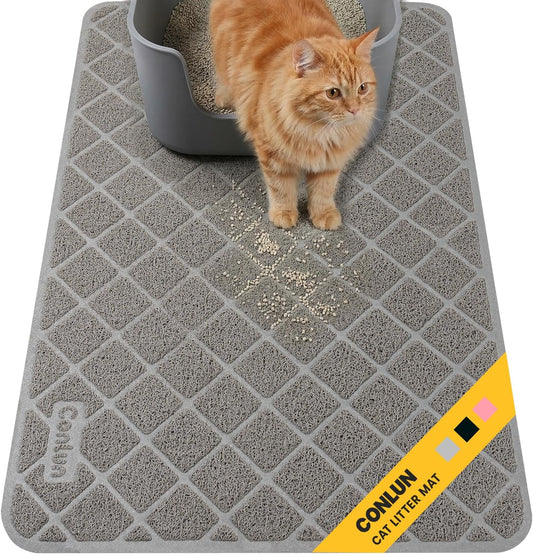 Conlun Cat Litter Mat Litter Trapping Mat, Premium Durable PVC Grid Mesh with Scatter Control, Non-slip, Less Waste Cat Litter Box Mat, Soft on Kitty’s Paws, Urine Waterproof, 24" x 17" Grey