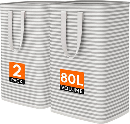 Lifewit 2 Pack Laundry Basket 80L Each, Collapsible Clothes Hamper with Reinforced Handles, Freestanding Waterproof Design for Bedroom and Laundry Room, Grey 160L Total