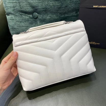 YSL Loulou Small in Matelass茅 鈥淵鈥� Leather Bag White