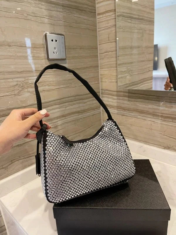 Prada Satin Mini Hobo Bag with Artificial Crystals