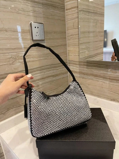 Prada Satin Mini Hobo Bag with Artificial Crystals