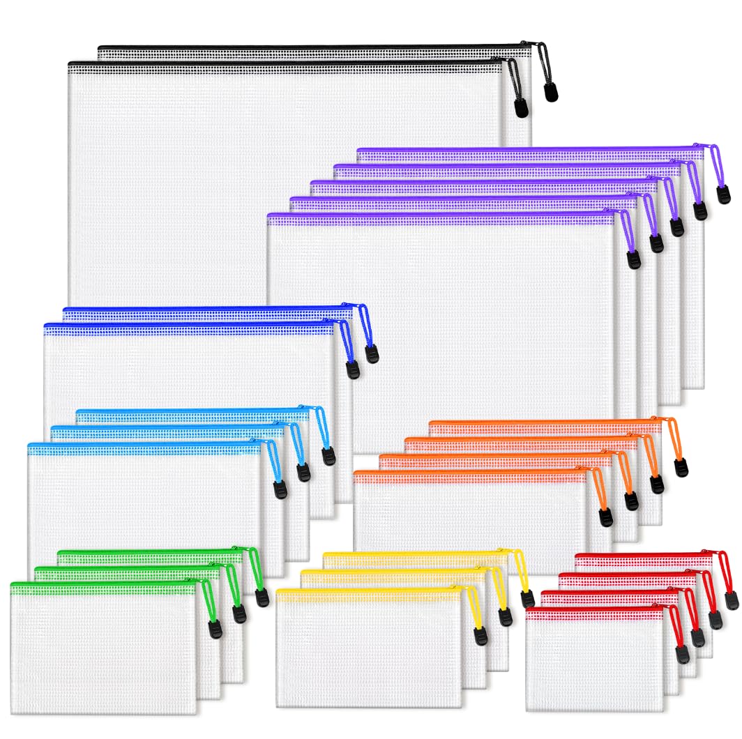 26pcs Mesh Zipper Pouch Bags, 8 Sizes Plastic Zippered Storage Bags for Organizing, Clear Pouches with Zipper, Waterproof Mesh Pouch for Office Supplies, Home Organize, Travel Storage