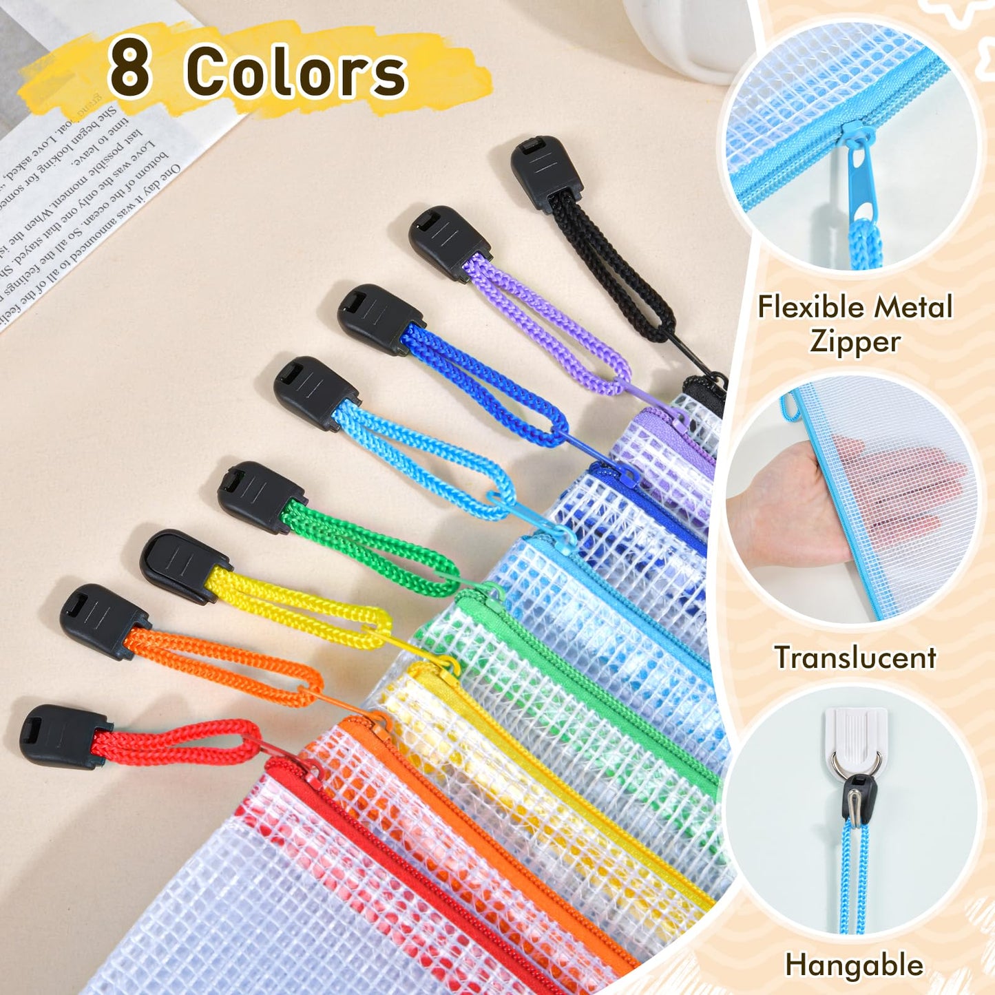 26pcs Mesh Zipper Pouch Bags, 8 Sizes Plastic Zippered Storage Bags for Organizing, Clear Pouches with Zipper, Waterproof Mesh Pouch for Office Supplies, Home Organize, Travel Storage