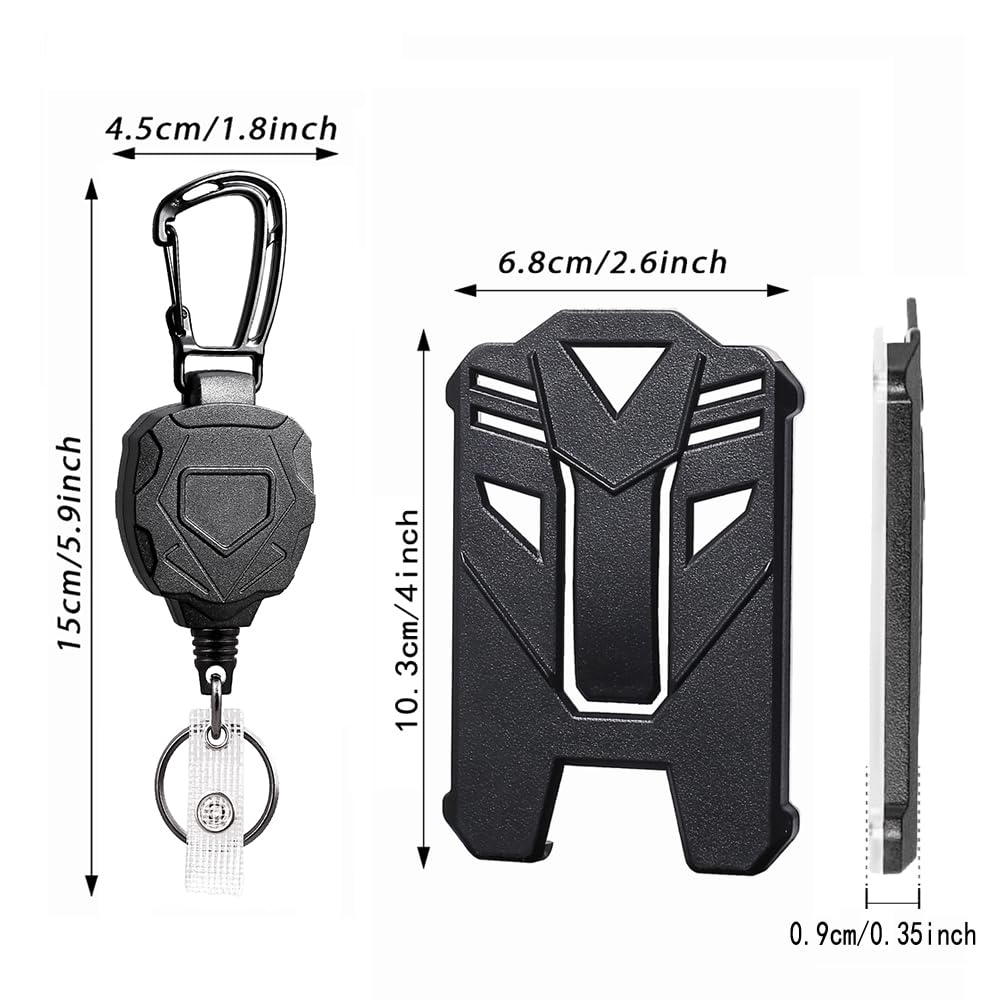 Badge Holder Retractable Clip Heavy Duty Carabiner Badge Reel Keychain with Lanyard ID Cards Holder Cool Tactical ID Holder