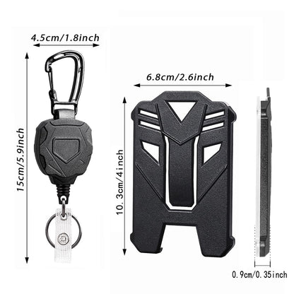 Badge Holder Retractable Clip Heavy Duty Carabiner Badge Reel Keychain with Lanyard ID Cards Holder Cool Tactical ID Holder