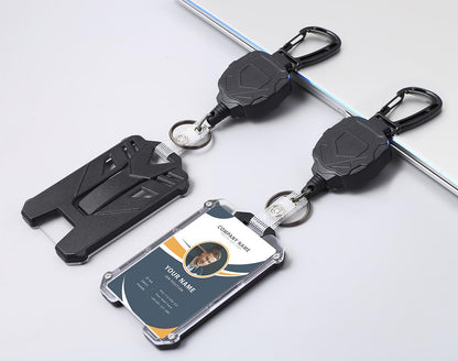 Badge Holder Retractable Clip Heavy Duty Carabiner Badge Reel Keychain with Lanyard ID Cards Holder Cool Tactical ID Holder
