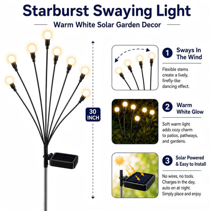 TONULAX Solar Garden Lights - Upgraded Solar Swaying Light, Sway by Wind, Outdoor Lights, Yard Patio Pathway Decoration, High Flexibility Iron Wire & Heavy Bulb Base, Warm White(2 Pack)