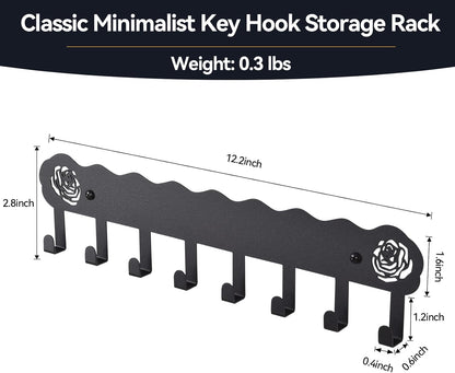 Key Holder Hooks Organizer Hanger Rack Wall Mounted with 8 Hooks, Adhesive Key Holder for Wall, No Drill Modern Key Holder Wall Mount, for Entryway, Kitchen, Hallway, RV Decor （Medium）